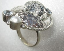 Ring SEESTERN Gr16,2 echt 925 Silber Blautopas Perlen RIESIG 27x23mm