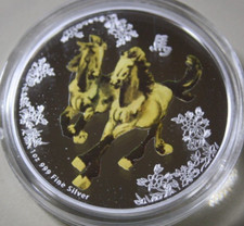 Niue 2 Dollars 2014 Silber 1 Oz Proof F6872 Feng Shui Horses-Pferde-KOI-Colored