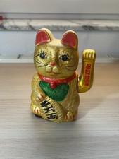 Keramik Winkekatze Glückskatze 18cm Maneki neko - gold grün rot