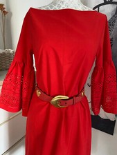 Escada Damen Leder Gürtel Rot Goldene Schnalle Gr. 34 Länge 82 cm Breite 3,5 cm