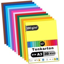 perfect ideaz 39 Blatt Tonkarton A3 Bastelkarton 13 Farben 180g Karton bunt DIY