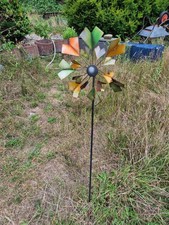 Windrad Rostoptik bunt Windmühle Garten Gartenstecker Windspiel Metall gebr.