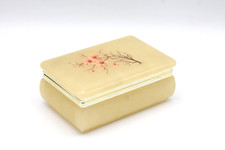 Schmuckdose Schatulle Dose Beige Blume Alabaster Marmor Onyx vintage 11cm