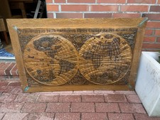 Kupferbild Weltkarte Relief, Kontinente, Holzplatte,