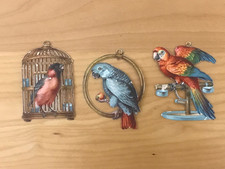 3x alte Glanzbilder, Oblaten Papageien, Vögel um 1900/ 1910
