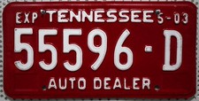 Tennessee Nummernschild USA Kennzeichen US Auto Dealer License Plate .55596-D.