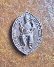 Meissner Steinzeug Medaille ~ Abformung Siegel Bischof Nicolaus I. v. Schleswig