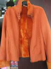 VINTAGE Jacke Faux-Wildleder Plüsch ORANGE Schnallen WARM 38 40 M NEU!