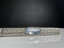 Brosche Silber 835 Blautopas Markasite rechteckig Jugendstil Art Deco Schmuck