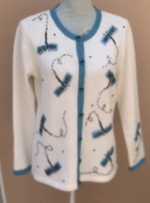 Storybook Strick Libelle Strickjacke Gr. 42" Baumwolle weiß & türkis neu ohne Etikett