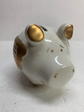 Sparschwein Schwein weiß/gold ca. 14x11x10 cm wenig benutzt s´GUT, mit Stöpsel