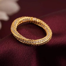 14K Gelbgold Über Voll Pave Diamant Zarte Stapelbare Bandring Für Frauen 5-12