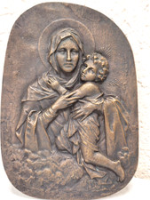 Bronze Madonna mit Kind, Relief, Wandbild, 22,5 x 16 x 1,5 cm, Oval ohne Kennung