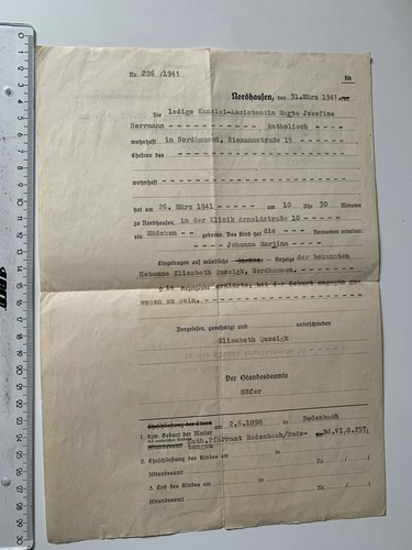 Geburtsurkunde 1941 nordhausen - geburtsurkunde,
