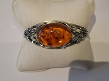 Antiker Armreif Silber 925 mit großem Bernstein