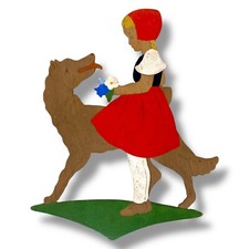 Antikspielzeug 2. Weltkrieg: 1940er Märchen-Holzbild Mertens-Kunst 18cm Alt WW2.