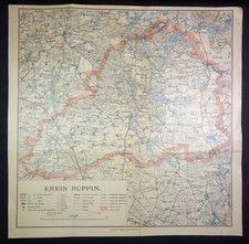 antik : KARTE Landkarte von KREIS RUPPIN in BRANDENBURG / Neu-Ruppin /