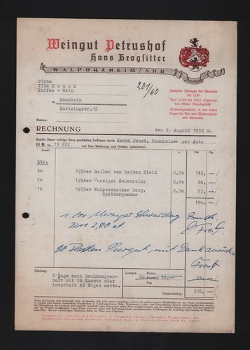 Walporzheim rechnung 1955 - walporzheim,,