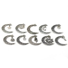 Antiker Silber Hohl Mond Stern Sonne Rose Anh?nger f??r Unikat Schmuck Sammlung