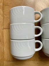 ++ 6 Stapel- Kaffeetassen BAUSCHER "Carat" 150 ml weiß feine Rillen NEUWERTIG ++