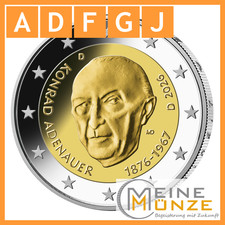 2 Euro Münze 2026 KONRAD ADENAUER Satz Set A D F G J Deutschland Stempelglanz