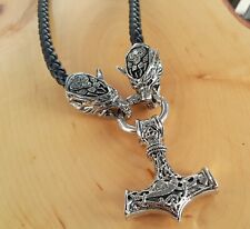 Wikinger Kette Thors Hammer mit Wölfen PU-Leder silberfarben Modeschmuck Fenris