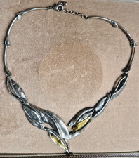 Traumhaft: Perli-Designer-Collier Vintage brutalistisch Silber+14k Gold Rarität!