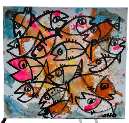 Fische bunt acrylbild gemälde - fische,