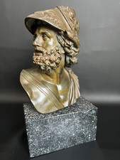 Bronzebüste antiker Krieger Helmrelief Granitsockel original ca. 19. Jh. 3,5kg