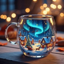 Painted glass,Christmas Coffee Cup,Painted Glass Mug,for Home,Cafe,Party,Ho V6J7