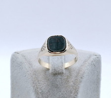 Ring Gold 585er Vintage mit Heliotrop, Siegelring, Goldring 14 Karat 