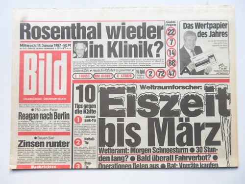 Bild zeitung vom - zeitung, 14.01.1987