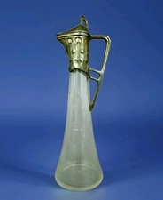 L0672 Jugendstil Karaffe, klar-Glas, Zinn Montierung, 1900, Höhe 23cm
