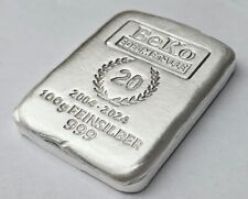 BeKo Edelmetalle 100 Gramm Silberbarren 999 Feinsilber Gußbarren Jubiläumsbarren