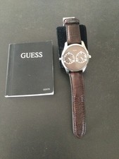 Herren-Armbanduhr Guess DUAL, 2 Zeit-Zonen, Stahl,Lederarmband, selten getragen