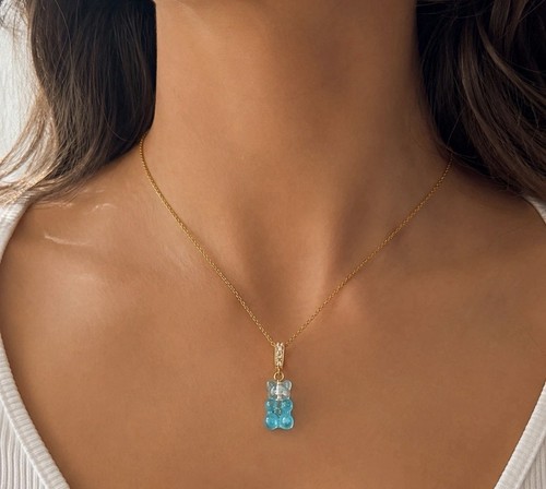 Y2k teddy bear necklace blue - bear,