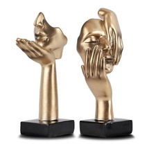 2 Stück Denker-Statue, goldene schwarze abstrakte Kunstskulptur, moderne