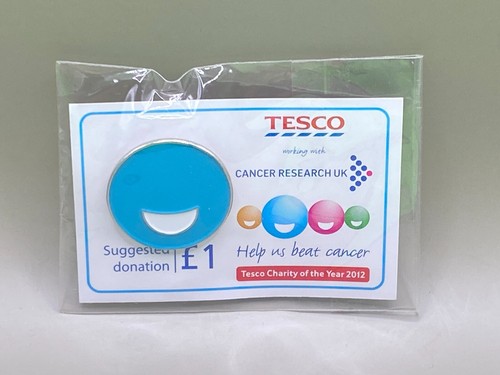 Blue smiley face charity - face, pin