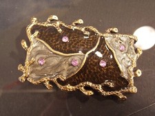 Tuch Schal Halter Spange Clip Brosche antik Messing Emaille Steine 7x4,5x1,5