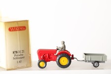 Wiking 1:87 878 0121  Porsche Schlepper Trecker rot + Hänger OVP (334927) 5955