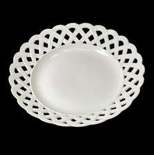 Nymphenburg Zierteller 21 cm weiß Porzellan durchbrochen Flechtdekor grüne Marke