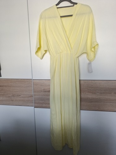 Damen musselin kleid gelb - musselin,