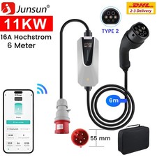 11kW 16A EV Ladegerät Ladekabel 6M APP Schaltbarer Strom CEE Typ2 Mobile Wallbox