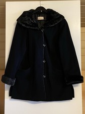 Vintage Malva Mantel  Jacke Parka mit Fell Schurwolle Kaschmir Schwarz Gr.42