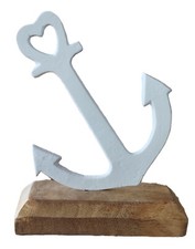 Dekoration Maritim ANKER weiß Metall Holzfuß Deko Hinstellen Fuß ca. 5 x 12 cm