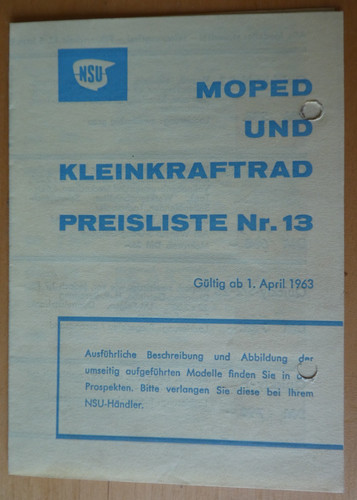 Original nsu preisliste 1963 - original,