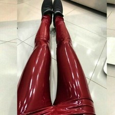 Frauen-Dame Leggins aus Kunstleder Lack-Optik Skinny Hohe Taille Hosen Schwarz