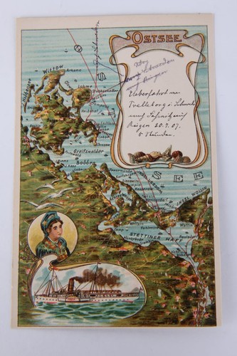 Lithographie ostsee raddampfer - lithographie, ostsee-raddampfer