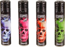 Clipper Jet Flame Original Feuerzeug Serie Toten - Neon Skull - 4er Set LMC494