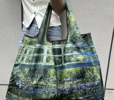 XXL faltbare Einkaufstasche 56x40 integrierte Falttasche innen grün Seerosen   